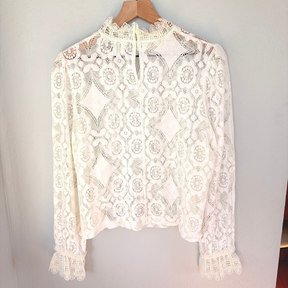 Broadway 38 Blouse Women's L White Lace Mock Neck Long Sleeve Sheer Victorian - Picture 2 of 7